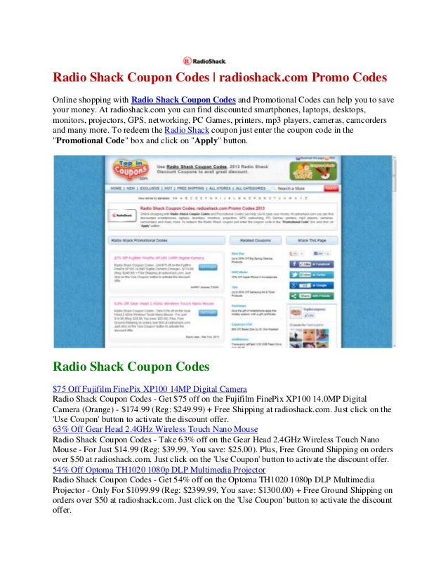 Radio shack coupon in store
