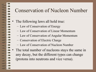 Conservation of Nucleon Number
• The following laws all hold true:
   –   Law of Conservation of Energy
   –   Law of Cons...
