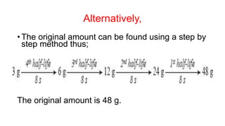 Alternatively,
• The original amount can be found using a step by
step method thus;
The original amount is 48 g.
 