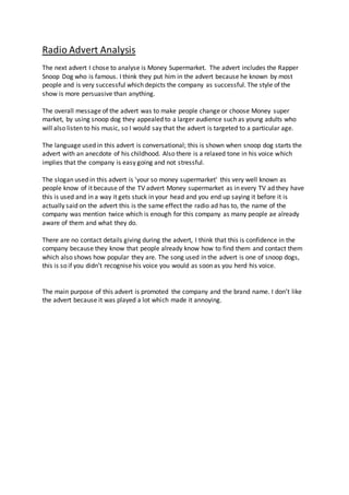 Radio Advert Analysis 3 Radio Advert Analysis 3