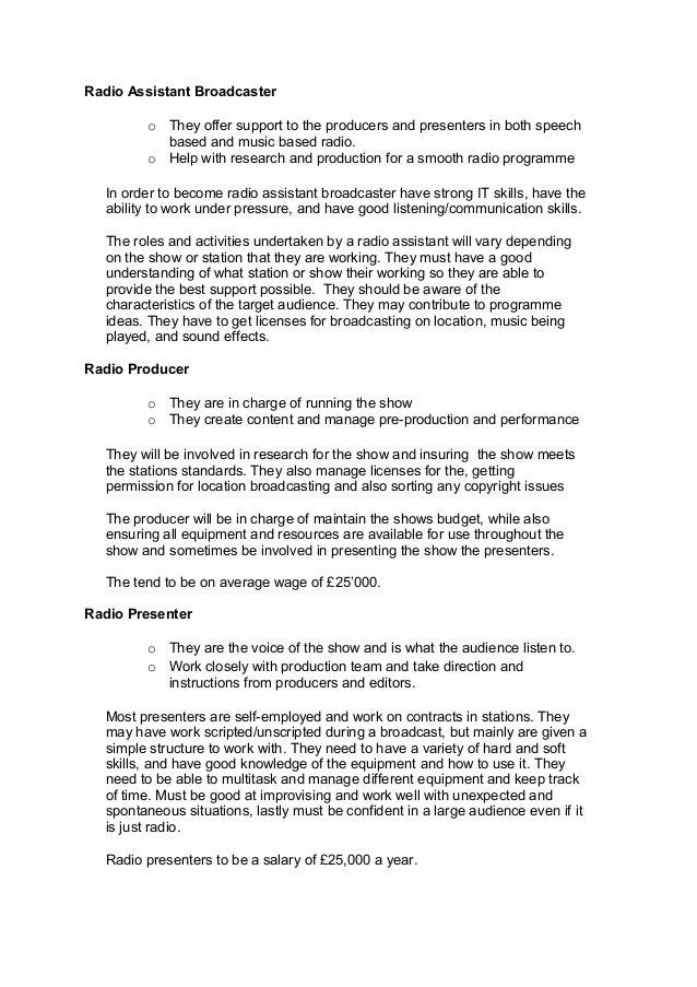 Radio Job Roles Unit 14