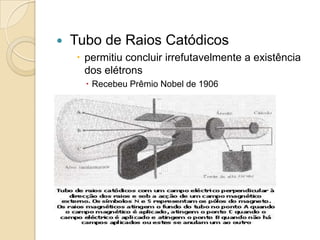 

Tubo de Raios Catódicos
 permitiu concluir irrefutavelmente a existência
dos elétrons
 Recebeu Prêmio Nobel de 1906

 