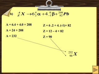 b)  A = 6.4 + 4.0 + 208 A = 24 + 208 A = 232 Z = 6 .2 + 4. (-1)+ 82 Z = 12 – 4 + 82 Z = 90 