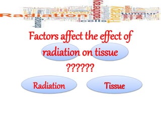 Factors affect the effect of
radiation on tissue
??????
Radiation Tissue
 