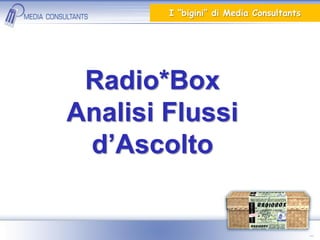 I “bigini” di Media Consultants




 Radio*Box
Analisi Flussi
 d’Ascolto


                                          ...
 