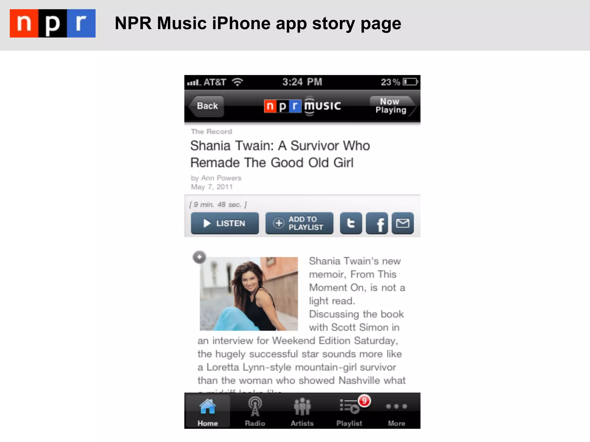 NPR Music iPhone app story page
 