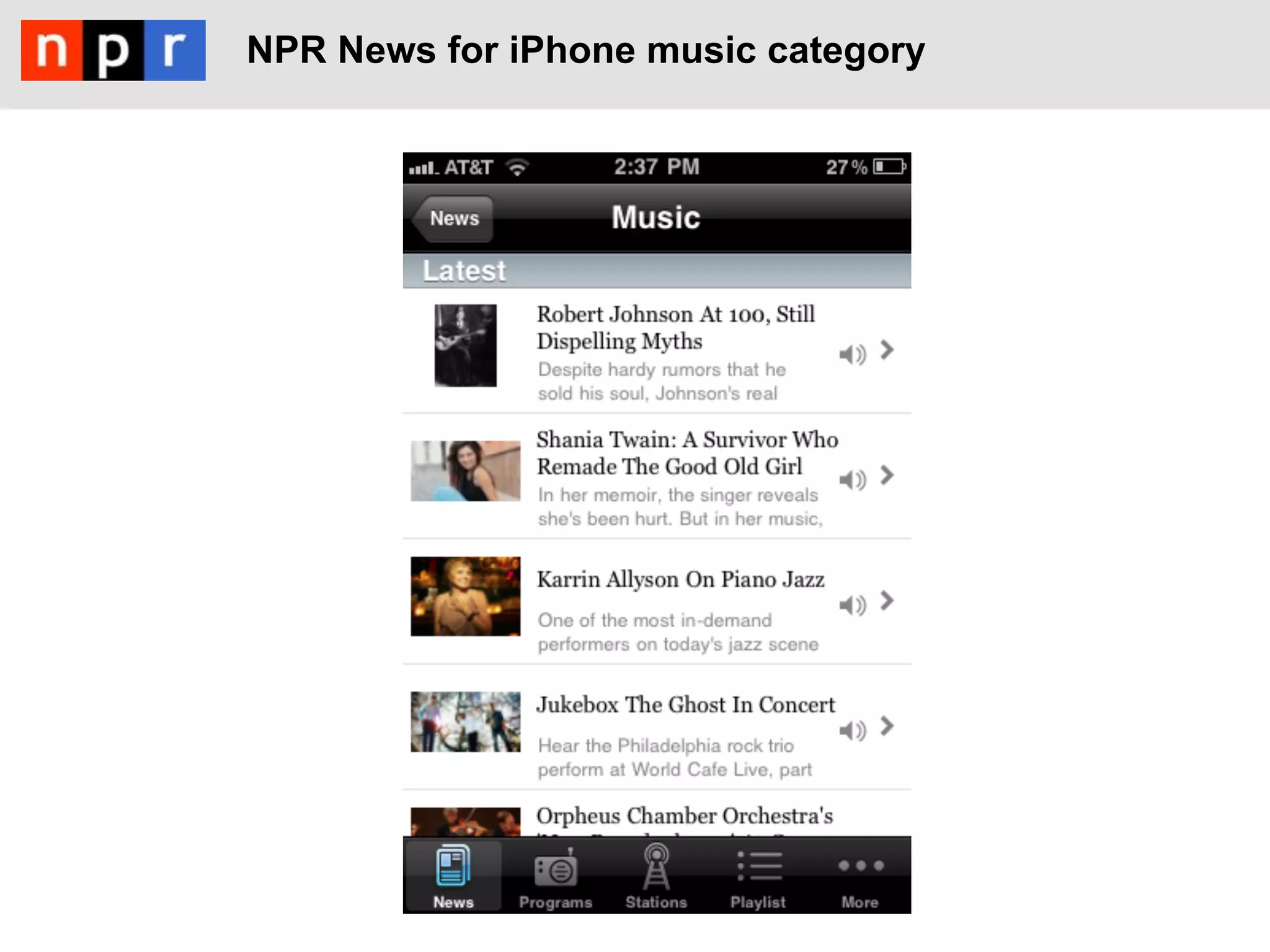 NPR News for iPhone music category
 