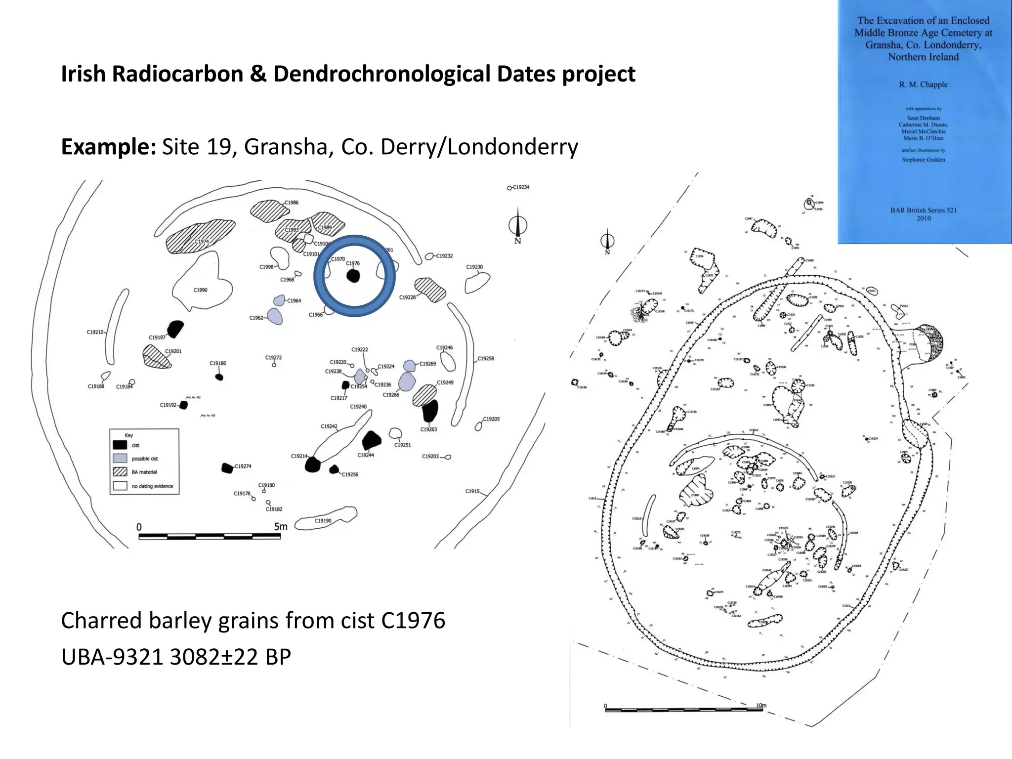 Irish Radiocarbon & Dendrochronological Dates project

Example: Site 19, Gransha, Co. Derry/Londonderry




Charred barley grains from cist C1976
UBA-9321 3082±22 BP
 