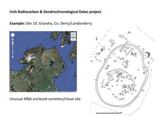 Irish Radiocarbon & Dendrochronological Dates project

Example: Site 19, Gransha, Co. Derry/Londonderry




Unusual MBA enclosed cemetery/ritual site
 