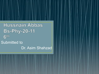Submitted to
Dr. Asim Shahzad
 