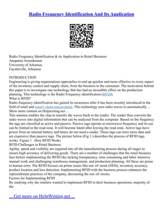 Radio Frequency Identification (RFID) | PDF