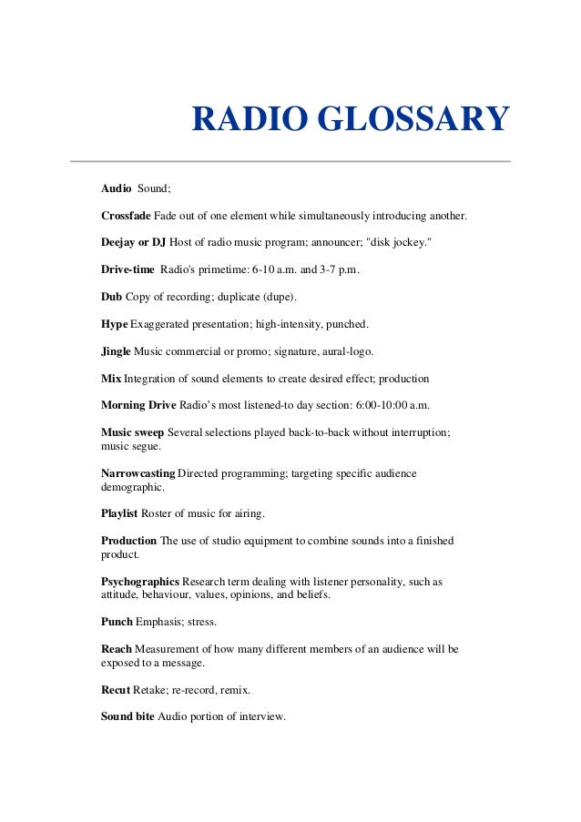 Radio glossary