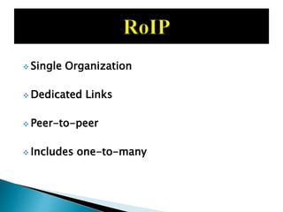  Single Organization
 Dedicated Links
 Peer-to-peer
 Includes one-to-many
 