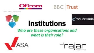 Institutions
Who are these organisations and
what is their role?
 