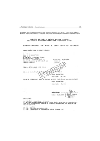 A Radiologia Industrial - Ricardo Andreucci                 29



EXEMPLO DE UM CERTIFICADO DE FONTE SELADA PARA USO INDUSTRIAL
 