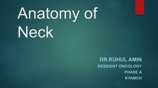 Anatomy of
Neck
DR.RUHUL AMIN
RESIDENT ONCOLOGY
PHASE A
KYAMCH
 