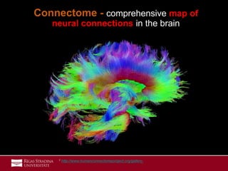 11
Connectome - comprehensive map of
neural connections in the brain
1 http://www.humanconnectomeproject.org/gallery/
 