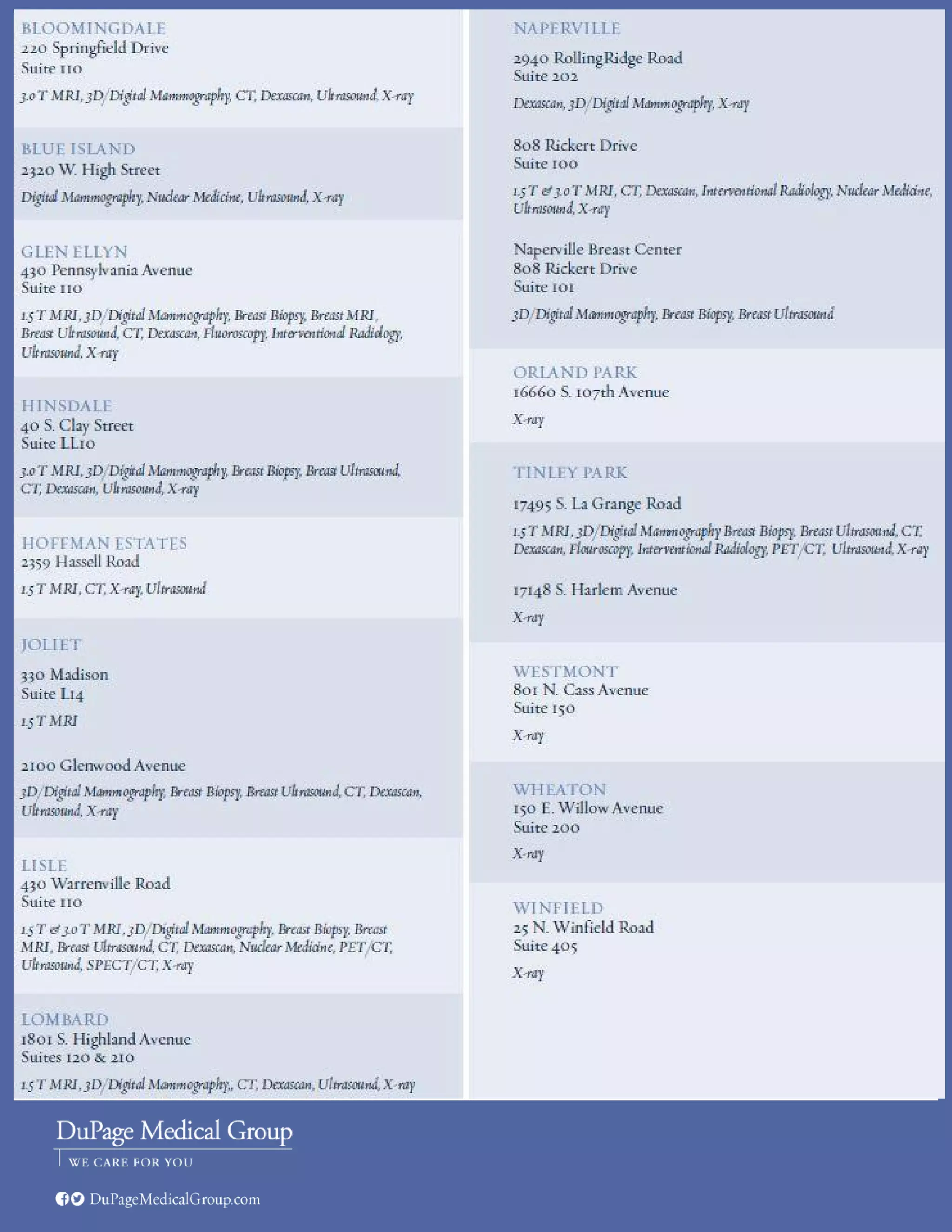 DuPage Medical Group Radiology Locations | PDF