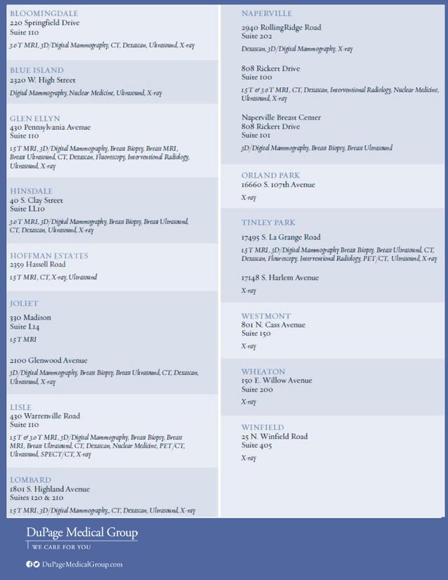 DuPage Medical Group Radiology Locations PDF