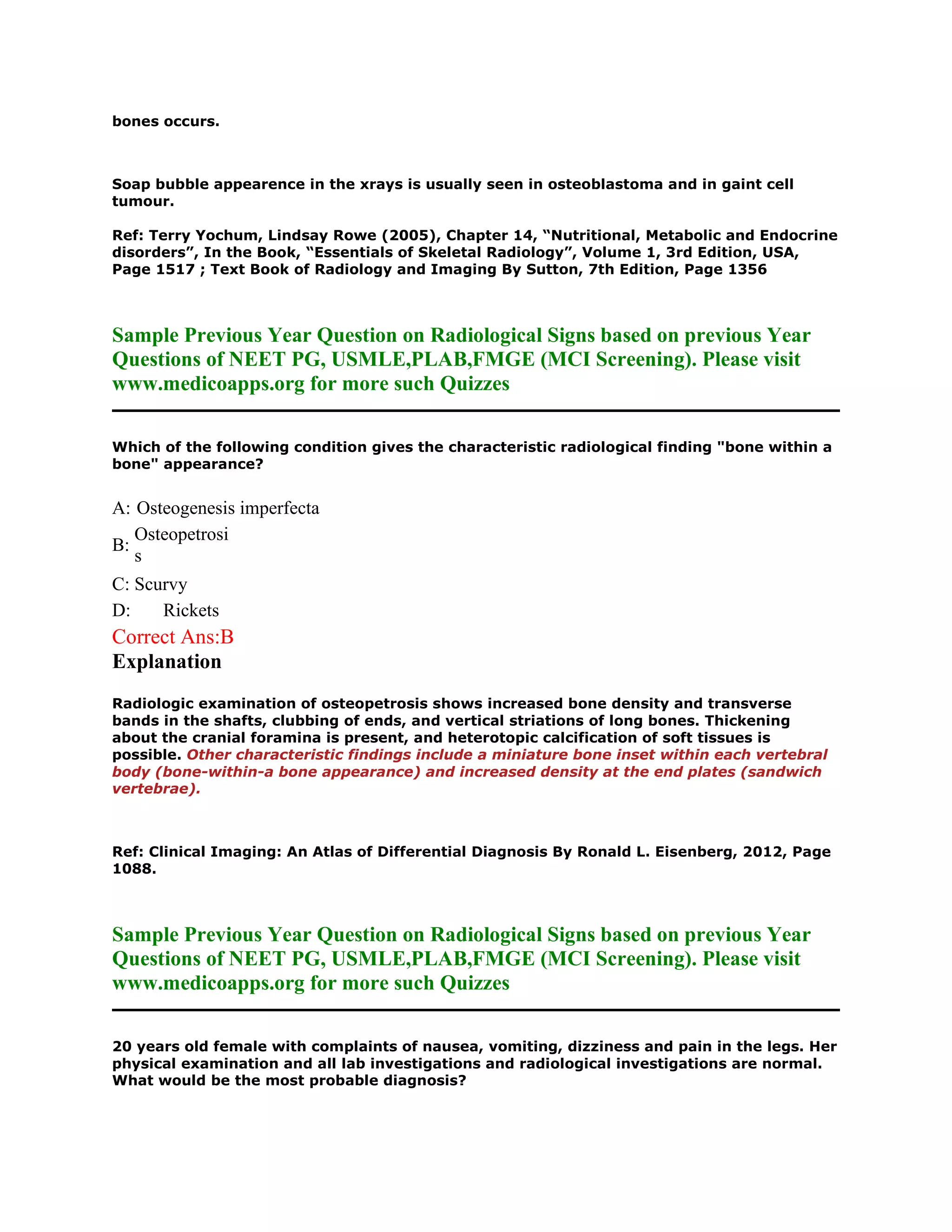 Radiology most important signs sample questions based on neet pg ...