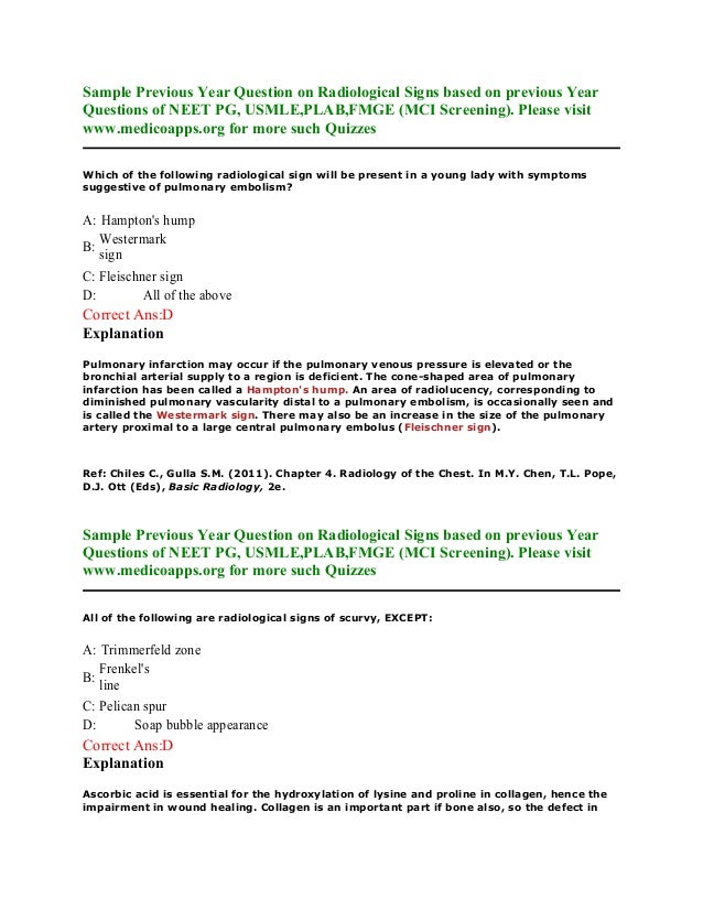 radiology most important signs sample questions based on neet pg usmle plab and fmge pattern mci screening 6 638