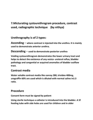 Cystourethrogram Technique Radiology procedure questions and answer 1 | PDF