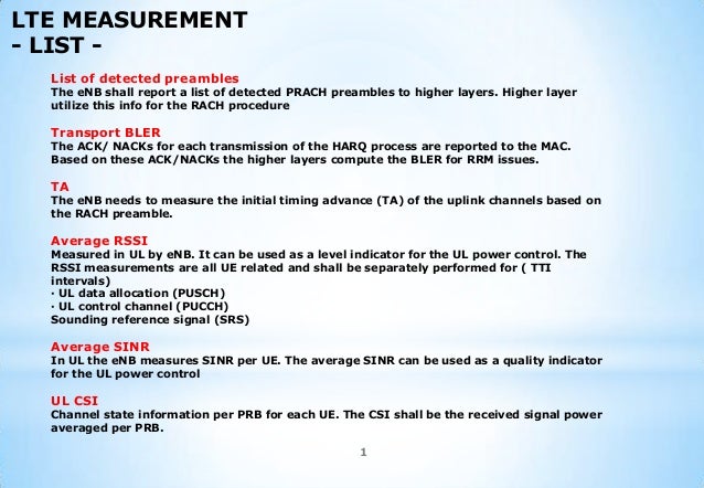 Radio Measurements In LTE Radio Measurements In LTE