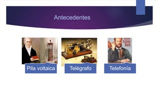 Antecedentes
Pila voltaica Telégrafo Telefonía
 