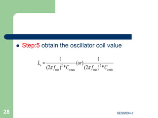  Step:5 obtain the oscillator coil value
SESSION-3
28
2 2
min max max min
1 1
( )
(2 ) * (2 ) *
o
o o
L or
f C f C
 

 