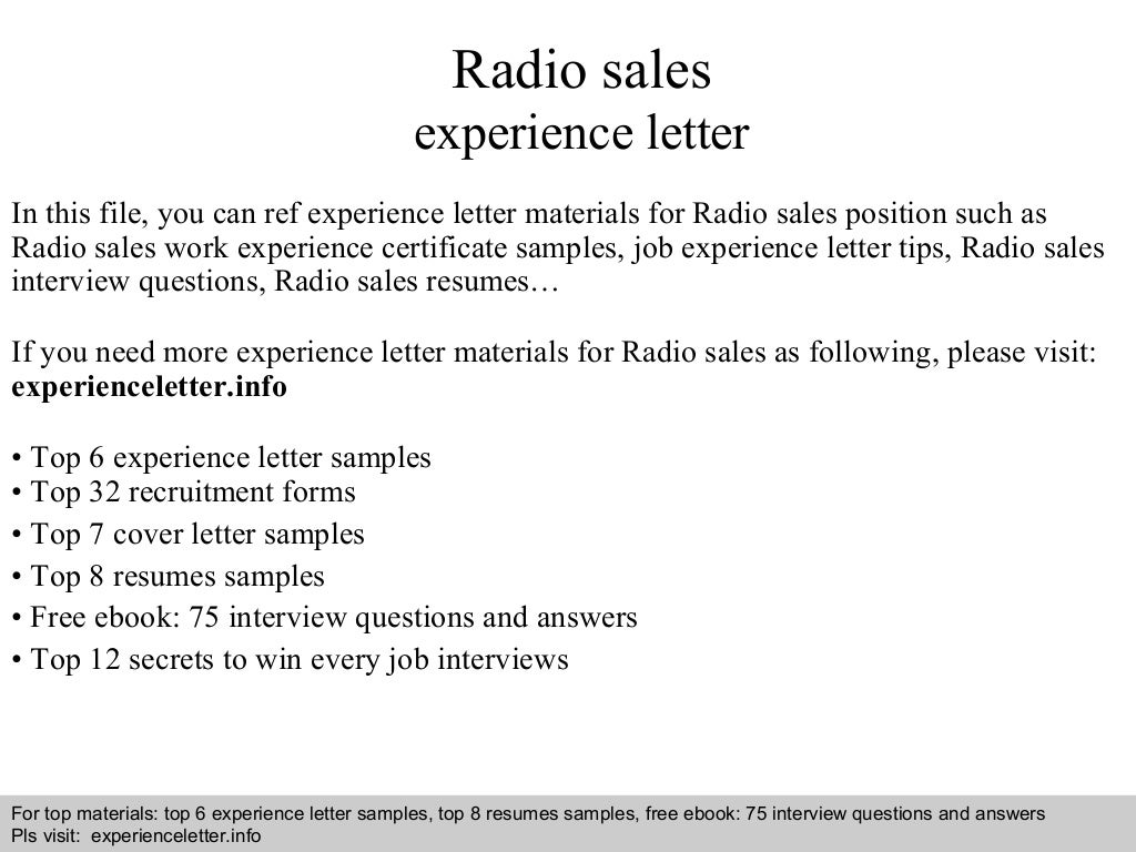Radio sales experience letter