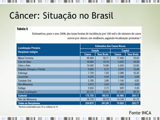 Câncer: Situação no Brasil 
Fonte INCA 
 