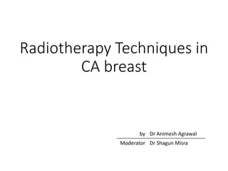 Radiotherapy Techniques in
CA breast
by Dr Animesh Agrawal
Moderator Dr Shagun Misra
 