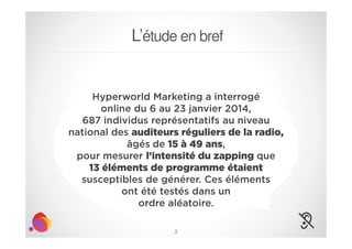 L’étude en bref

Hyperworld Marketing a interrogé
online du 6 au 23 janvier 2014,
687 individus représentatifs au niveau
n...
