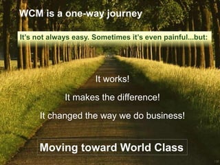 It’s not always easy. Sometimes it’s even painful...but:
It works!
It makes the difference!
It changed the way we do business!
Moving toward World Class
WCM is a one-way journey
/ 37
 