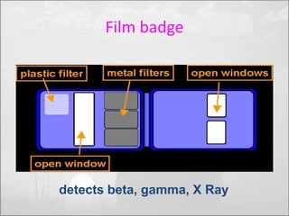 Film badge 
detects beta, gamma, X Ray 
 