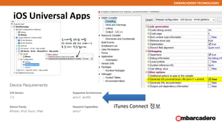 EMBARCADERO TECHNOLOGIES
iOS Universal Apps
15
iTunes Connect 정보
 