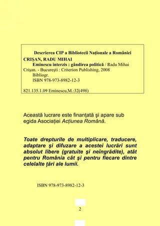 Radu Mihai Crisan, Eminescu Interzis