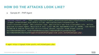 17© 2018 KEYSIGHT AND/OR ITS AFFILIATES. ALL RIGHTS RESERVED. |
HOW DO THE ATTACKS LOOK LIKE?
● Sample #1 : PHP Agent
# wg...
