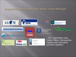 + ZET, Zagrebačke ceste, Vladimir Nazor, Stanogradnja, Digitalni grad, Upravljanje sportskim objektima 