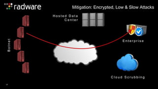 B o t n e t 
E n t e r p r i s e 
C l o u d S c r u b b i n g 
H o s t e d D a t a 
C e n t e r 
17 
Mitigation: Encrypted, Low & Slow Attacks 
 
