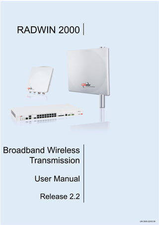 RADWIN 2000
Broadband Wireless
Transmission
User Manual
Release 2.2
UM 2000-22/03.09
 