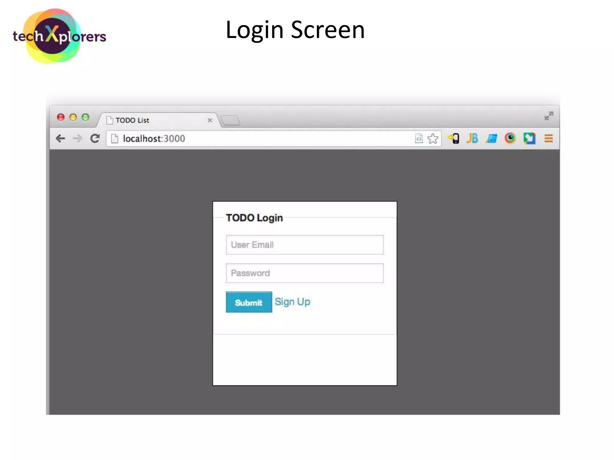 An App in a Weekend 
• Mobile ready, works on small / big screens 
• User can have his todo list displayed + ability to add/remove/modify items 
• User can Assign priorities and due dates to the items 
• User can sort his list using due date or priority 
• User can mark an entry as completed 
• Every client operation is done using JavaScript, reloading the page is not an option (for 
future offline capabilities) 
• RESTful API which will allow a third-party application to trigger actions on this app 
(same actions available on the webpage) 
• Ability to pass credentials to both the webpage and the API 
• Ability to create users in the system via an interface, a signup/register screen 
 