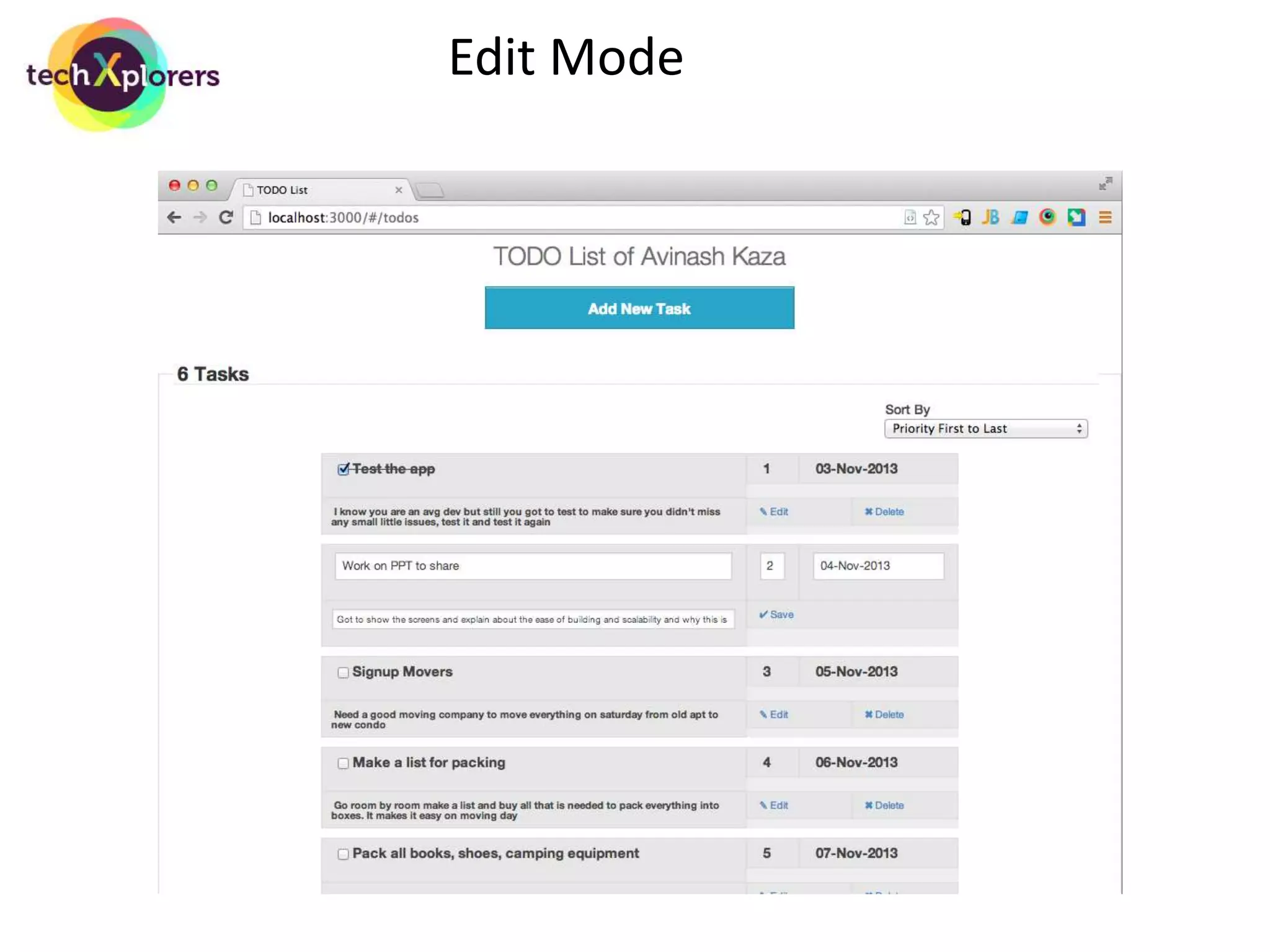 TODO Screen 
Task updated in DB as soon as user checks it on client 
 