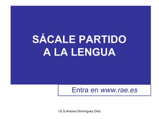 SÁCALE PARTIDO
  A LA LENGUA


            Entra en www.rae.es

   I.E.S Antonio Domínguez Ortiz
 
