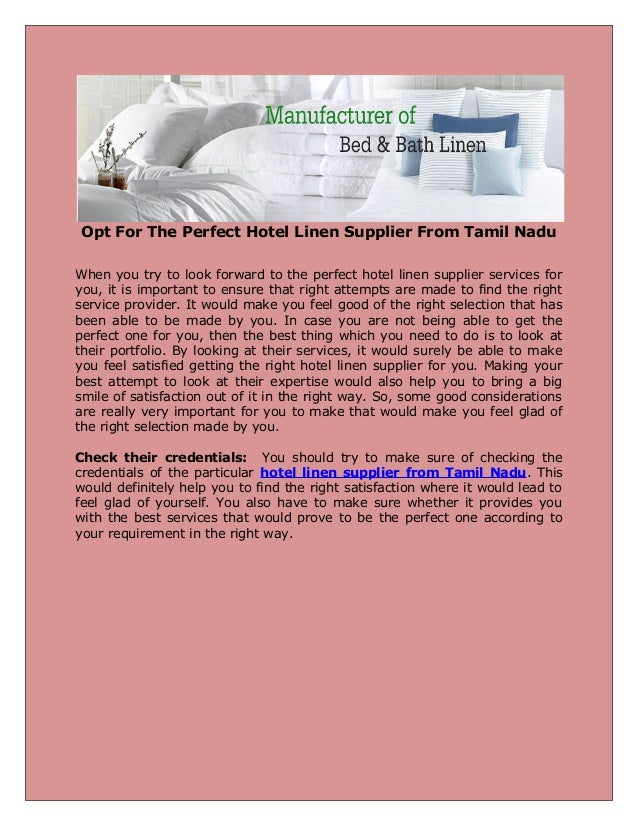 If you are able to find the ultimate hotel linen supplier from Coimbatore