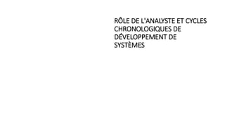 1ère Unité RÔLE DE L'ANALYSTE ET CYCLES
CHRONOLOGIQUES DE
DÉVELOPPEMENT DE
SYSTÈMES
 