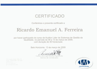 Lead Assessor ISO 9001 certificate