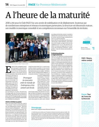 56  FACE | Rapport d’activité 2010	 FACE Var Provence Méditerranée
A l’heure de la maturité
2010 a été pour le Club FACE Var une année de stabilisation et de déploiement. Soutenue par
de nombreuses entreprises et réseaux économiques partenaires, la structure est désormais mature,
son modèle économique consolidé et ses compétences reconnues sur l’ensemble du territoire.
E
n 2010, le Club a multiplié les actions
pour provoquer la rencontre entre
le monde de l'entreprise et les uni-
vers de l'école, des demandeurs
d'emploi ou des jeunes issus de
quartiers prioritaires. Dans les faits, plus de 40
entreprises marraines se
sont mobilisées auprès de
168 demandeurs d'emploi
pour les encourager, les
redynamiser et les accom-
pagner, que ce soit sous la
forme de Parrainage, de coa-
ching ou dans le cadre de
Job Contact : 83 d’entre eux
ont bénéficié d’un accom-
pagnement individualisé
sur une durée de 2 à 6 mois ; 85 autres d’un
Parrainage adulte, dont 30 seniors de plus de 45
ans. Résultat : plus des deux tiers ont retrouvé un
poste, dont 59 % d’emploi durable. Tous avaient
pu acquérir les outils et méthodes indispensables
pour crédibiliser leur démarche.
FACE A L'ECOLE en pointe
Mais c’est surtout FACE à l’école qui a tenu le
« haut du pavé ». Grâce à un étroit partenariat
avec les établissements scolaires – directions
comme équipes pédagogiques – l’Éducation
Nationale et les entreprises marraines, l’ob-
jectif de découverte de l’entreprise par des
jeunes a été atteint. Les cibles prioritaires ? Les
élèves de 3ème
et les lycéens potentiellement
discriminés ou en difficulté, le plus souvent
sans réseau personnel. Après une approche
et une évaluation individualisées, ils ont été
réunis pour des séances de deux heures, afin
d’échanger avec des chefs d’entreprise et un
chargé de mission FACE. Et ce, à raison de dix
à quinze séances annuelles. Le tout enrichi
bien sûr par des visites d’entreprises. Le bilan
final impressionne par son ampleur : 529 élèves
ciblés, issus de 13 établissements différents, 21
entreprises investies, 77 sessions sur le monde
du travail, 12 déplacements
en entreprise… Un record !
Dans le même temps,
Graine d’entreprise a choisi
deux classes de 3ème
pour
fonder un projet entrepre-
neurial : définition du pro-
duit, élection du PDG, des
responsables administra-
tifs et financiers, des com-
merciaux… Le « jeu » a duré
toute l’année scolaire. Une classe de 3ème
du col-
lège Jean Moulin de Brignoles a ainsi développé
un porte-clés lumineux sous la houlette de
Jean-Marc Bernardeschi, responsable d’INEO.
Une seconde classe du collège J.Y. Cousteau à La
Garde a mis au point un « porte-cartes », destiné
aux tableaux de bord des voitures. Le produit a
tellement plu à l’entreprise Norauto, marraine
de l’action, qu’elle envisage sa production en
série et sa commercialisation.
Enfin, FACE Var a été sollicité par l’État dans le
cadre du plan « Espoir Banlieue » pour mener
une action Un jeune, un stage en direction des
collégiens de 4ème
et 3ème
des quartiers sen-
sibles. Un moyen privilégié pour eux d’avoir
accès à des entreprises d’ordinaire « inattei-
gnables », faute de relations personnelles ou
familiales.
Professionnalisation
et régionalisation
FACE Var s’est également professionnalisé
afin d’accompagner les entreprises dans leur
démarche de RSE. Plans d’actions internes,
animations, mise en œuvre de projets person-
nalisés… le Club propose désormais toute une
palette d’outils spécifiques. Un déploiement
dans un cadre régional se poursuit également,
notamment à travers le Réseau Égalité créé
fin 2009. Pas moins de 227 entreprises y ont
déjà été sensibilisées. Sans compter bien sûr
les 22 réseaux économiques et entreprises
marraines, le Club des Jeunes Dirigeants du
Var et la Préfecture, « fondateurs » du réseau.
L’objectif ? Atteindre le chiffre symbolique des
1 001 entreprises engagées sur l’ensemble de
la région PACA, afin de mieux mailler le terri-
toire, de communiquer largement sur le sujet
et d’échanger expériences et bonnes pratiques
sur une vaste échelle. 
FACE / Rotary,
même combat
Rencontre | Dans le cadre de
leur partenariat, le Rotary
Club doyen de Toulon et le
Club FACE Var ont organisé
au printemps 2010 une ren-
contre entre des Rotariens
et des jeunes en recherche
d'emploi, autour de la visite
du centre de recherche
nucléaire de Cadarache.
Échange | L'occasion de nouer
un contact direct avec des
responsables et collabora-
teurs d'entreprises, de béné-
ficier de leur expérience et
de leur réseau professionnel.
Les échanges se poursuivent
pour mobiliser des Rotariens
sur l‘action de Parrainage
vers l’emploi.
Focus | Tour
de France de
la Diversité
Le 9 décembre 2010, le Tour
de France de la diversité a
fait étape à Toulon. A cette
occasion, FACE Var et l’UPV
ont invité de nouvelles entre-
prises du département à
partager leur expérience en
matière de lutte contre les
discriminations, ainsi qu’a
prouver que Diversité rime
avec Performance.
Témoignage
Robert Gerni, Chargé de mission Éducation Nationale
« L’intérêt des actions menées par la Fondation en direction du monde scolaire est double : elle
touche des publics exclus ou en risque d’exclusion et dispose de la capacité à les accompagner
individuellement. Grâce à sa relation particulière à l’entreprise, FACE Var permet à nos élèves
de changer de regard sur le monde professionnel et les remobilise… pour l’école. Ils prennent
en effet conscience de la nécessité de maîtriser les savoirs de base pour s’intégrer profession-
nellement. Pour moi comme pour les chefs d’établissements, c’est un vrai bonheur de travailler
avec les équipes de FACE. »
Var Provence
Méditerranée
Date de création 2002
Entreprises mobilisées 189
Provoquer
la rencontre
entre le monde de
l'entreprise et les
univers de l'école.
Bénéficiaires de la Graine d’entreprise du Collège J.Y. Cousteau à La Garde.
Présentation du Réseau Égalité par Jean-Yves Le Dreff,
Président du Club FACE Var Provence Méditerranée.
DR
DR
 