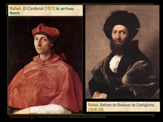 Rafael.  El Cardenal  (1511)  M. del Prado, Madrid Gonzalo Durán López .  Curso de Historia del Arte.  ARTE DEL RENACIMIENTO Rafael.  Retrato de Baltasar de Castiglione  (1514 -15) 
