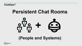 ChatOps?
Persistent Chat Rooms
+
(People and Systems)
 